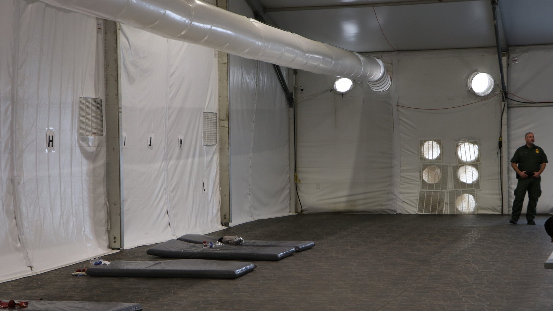 Mats on the floor inside the detention center in Donna, Texas.