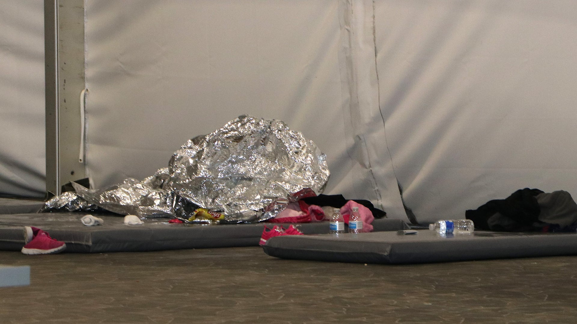 Bedding at the detention center in Donna, Texas.