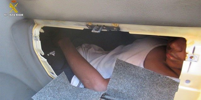 A 17-year-old migrant was found hiding in the glove compartment of a Hyundai station wagon.