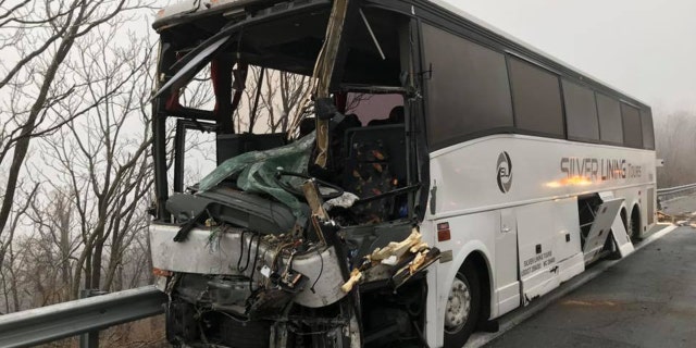 Damage to a charter bus after an accident Multiple vehicle accident on Interstate 64 in Virginia on Sunday morning.
