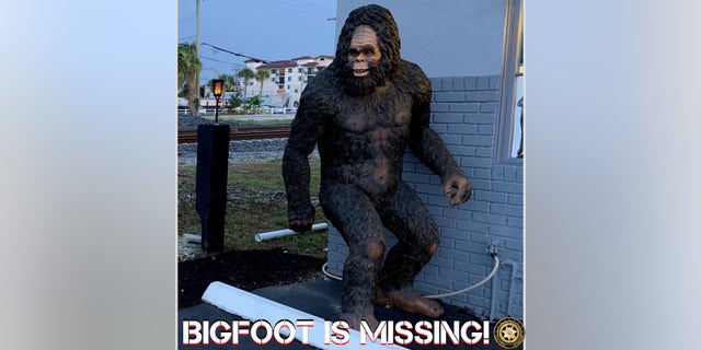 An 8-foot tall statue of Bigfoot was stolen from outside a Florida mattress store, police said. (Boynton Beach Police Department)