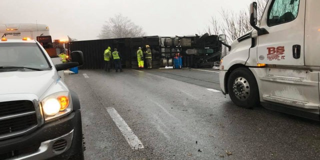 A truck was split in half after an accident involving several vehicles on Interstate 64 in Virginia on early Sunday.
