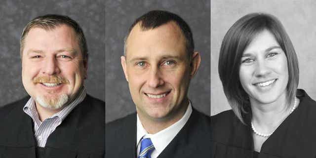 Judges Andrew Adams, left, Bradley Jacobs and Sabrina Bell have been suspended without pay, according to the Indiana Supreme Court. (Indiana Courts)