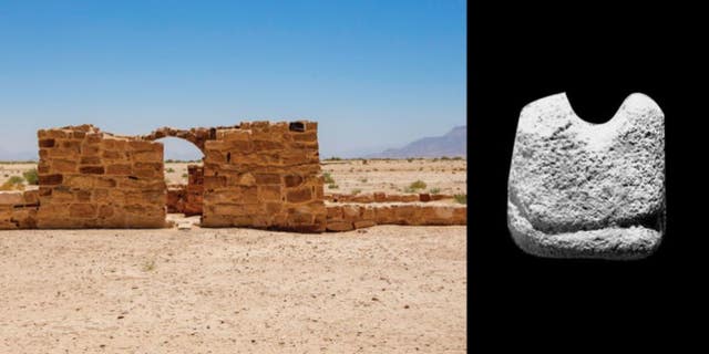 A small, rectangular stone (right), previously excavated at the Jordanian site of Humayma (shown at left), may be the oldest known chess piece, a rook dating to around 1,300 years ago.