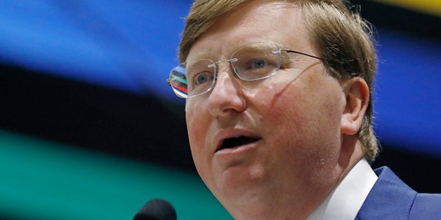 Lt. Gov. Tate Reeves addresses business leaders in Jackson, Miss., last week. (AP Photo/Rogelio V. Solis)