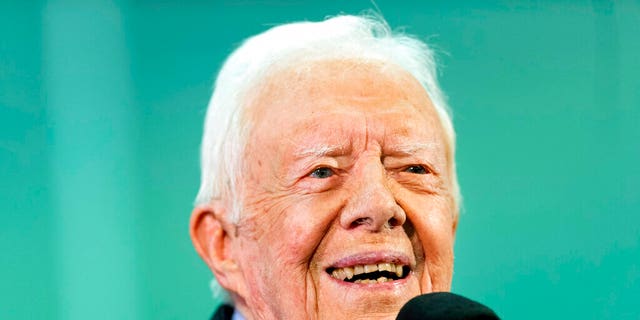 Sept. 18, 2019: Former President Jimmy Carter listens to a question submitted by a student during an annual Carter Town Hall held at Emory University in Atlanta. (AP)