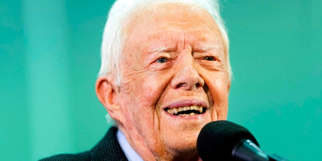 Sept. 18, 2019: Former President Jimmy Carter listens to a question submitted by a student during an annual Carter Town Hall held at Emory University in Atlanta. (AP)