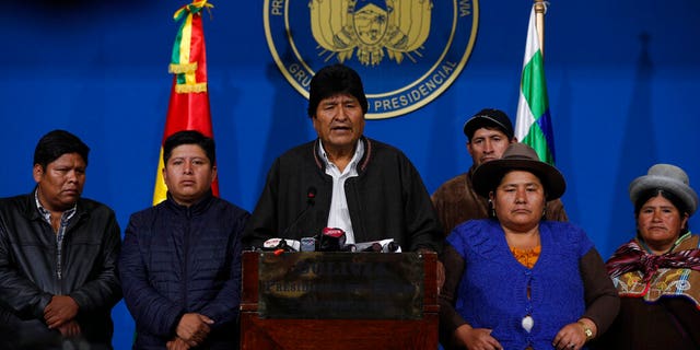 Morales announced his resignation under mounting pressure from the military and the public after his re-election victory triggered weeks of fraud allegations and deadly protests. (AP Photo/Juan Karita)