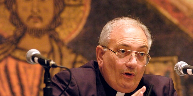 Bishop Nicholas DiMarzio at a 2007 news conference at the U.S. Conference of Catholic Bishops fall meeting in Baltimore. (AP Photo/ Steve Ruark, File)