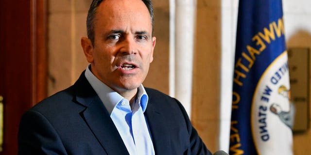 Then-Republican Kentucky Gov. Matt Bevin speaks with reporters as he conceded the gubernatorial race to Democrat Andy Beshear in Frankfort, Ky., Thursday, Nov. 14, 2019.
