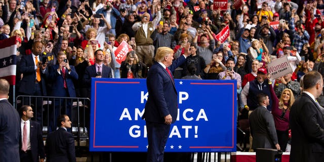 President Donald Trump arriving at the campaign rally at the CenturyLink Center, in Bossier City, La., Thursday evening. (AP Photo/ Evan Vucci)