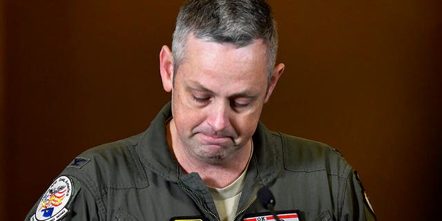 Col. Corey A. Simmons, Commander 71st Flying Training Wing Vance Air Force Base addresses reporters on the death of two airmen during T-38 Talon training operations