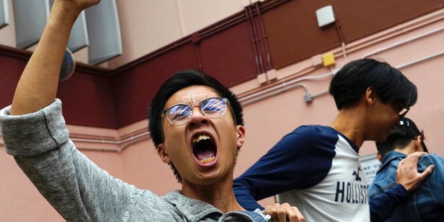 Supporters cheering after a pro-democracy candidate won a seat in district council elections in Hong Kong, early Monday. (AP Photo/Vincent Yu)