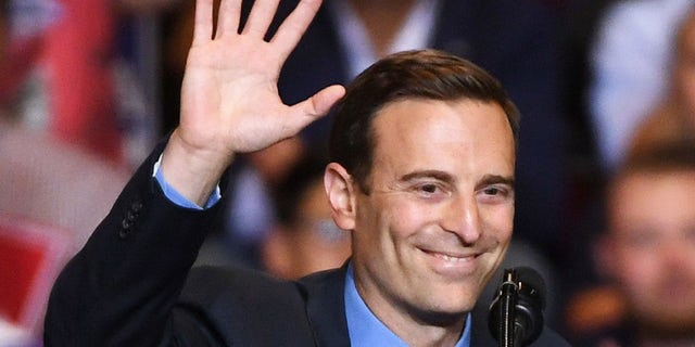 Former Nevada Attorney General and Republican U.S. Senate candidate Adam Laxalt waves after speaking during a Donald Trump campaign rally at the Las Vegas Convention Center on September 20, 2018 in Las Vegas, Nevada. Laxalt unsuccessfully ran for governor in 2018 and co-chaired Trump's campaign in Nevada in 2020.