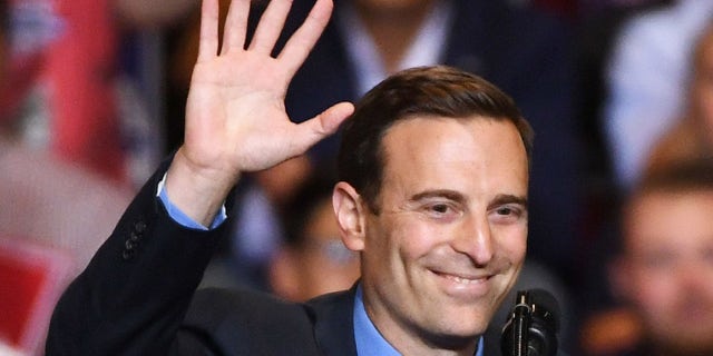 Former Nevada Attorney General and Republican U.S. Senate candidate Adam Laxalt waves after speaking during a Donald Trump campaign rally at the Las Vegas Convention Center on September 20, 2018 in Las Vegas, Nevada. Laxalt unsuccessfully ran for governor in 2018 and co-chaired Trump's campaign in Nevada in 2020.