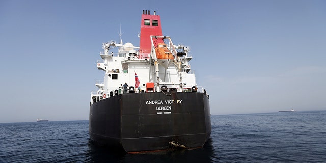 A damaged Andrea Victory ship is seen off the Port of Fujairah, United Arab Emirates, May 13, 2019. REUTERS/Satish Kumar.