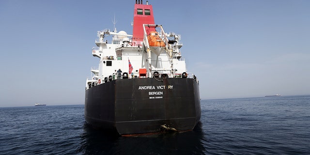 A damaged Andrea Victory ship is seen off the Port of Fujairah, United Arab Emirates, May 13, 2019. REUTERS/Satish Kumar.