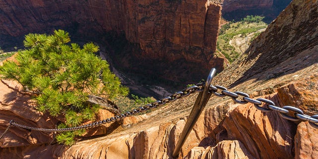 The dangerous trail in Zion National Park, Angel's Landing, Utah