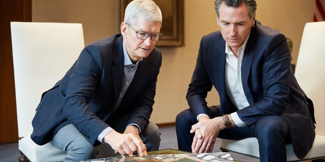 Apple CEO Tim Cook and California Gov. Gavin Newsom discuss the San Jose land, which Apple makes available for affordable housing.