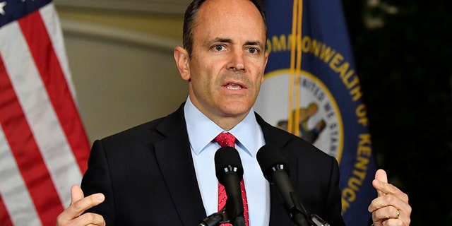 Kentucky Gov. Matt Bevin announces his intent to call for a recanvass of the voting results from Tuesday's gubernatorial elections during a news conference at the Governor's Mansion in Frankfort, Ky., Wednesday, Nov. 6, 2019. (Associated Press)