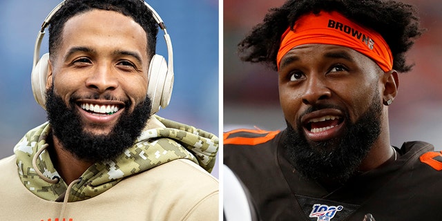 Cleveland Browns receivers Odell Beckham Jr., left, and Jarvis Landry put their team in jeopardy Sunday over their cleats. (Getty/AP, File)