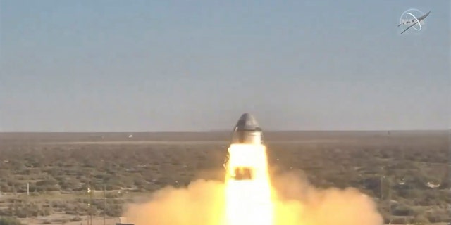 In this image made from a video provided by NASA Boeing tests the launch abort system of the Starliner capsule in White Sands Missile Range in New Mexico on Monday, Nov. 4, 2019.