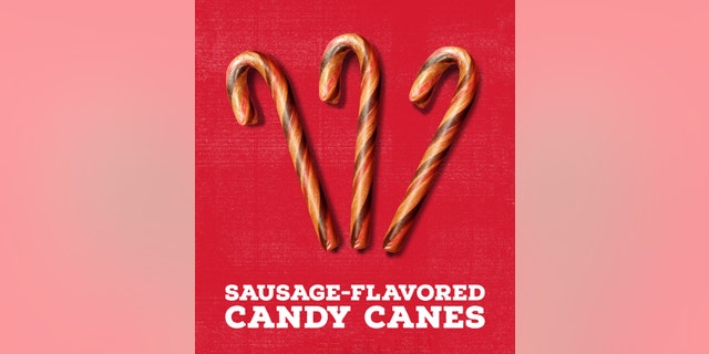 "The sweet taste of maple and a hint of delicious sausage combine to create the perfect stocking stuffer. Each box contains three candy canes - make every lick count," writes Jimmy Dean.