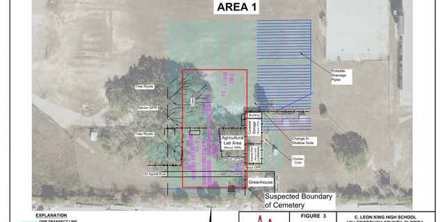The underground scans match historical records of a one-acre cemetery at the site. (Hillsborough County Public Schools/GeoView)