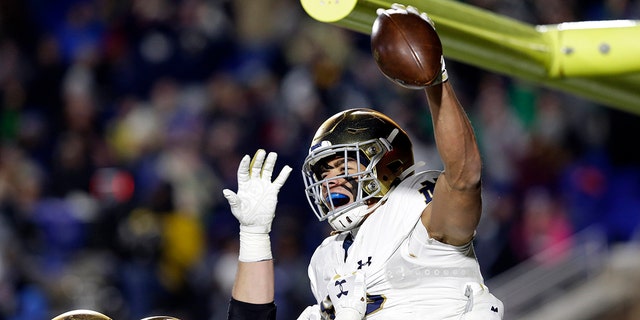 Notre Dame wide receiver Chase Claypool (83) celebrates a touchdown against Duke during the first half of an NCAA college football game in Durham, N.C., Saturday, Nov. 9, 2019. (AP Photo/Gerry Broome)