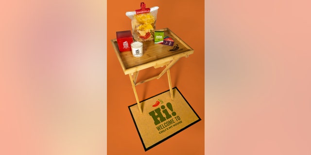 The Chili's "starter pack" comes with a rib-scented candle, a doormat, a TV tray, a trivia game and a chip bag clip.