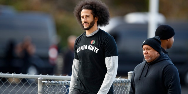 Free-agent quarterback Colin Kaepernick arrives at a workout for NFL football scouts and media, Saturday, Nov. 16, 2019, in Riverdale, Ga. (AP Photo/Todd Kirkland)