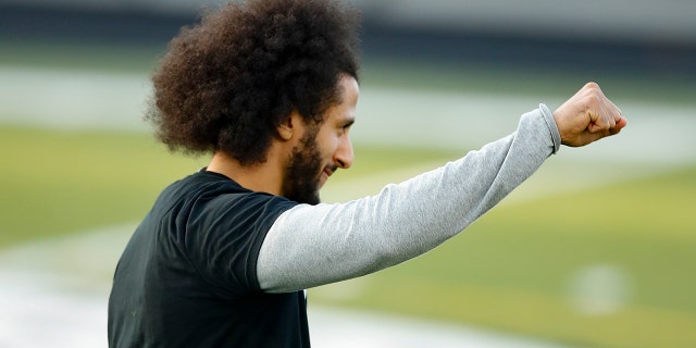 Free-agent quarterback Colin Kaepernick participates in a workout for NFL football scouts and media, Saturday, Nov. 16, 2019, in Riverdale, Ga. (AP Photo/Todd Kirkland)