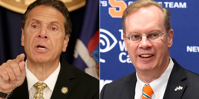 Gov. Andrew Cuomo, left, and Syracuse University Chancellor Kent Syverud.