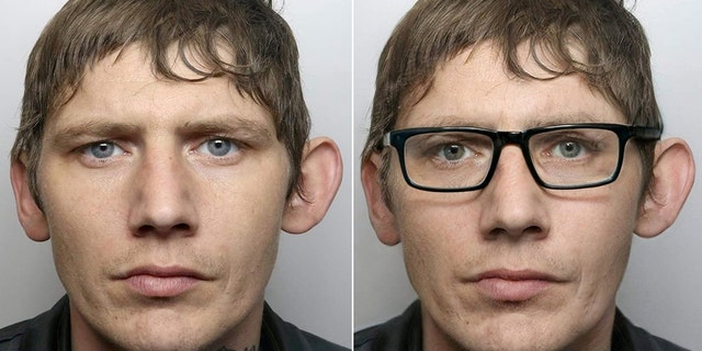 David Springthorpe, 30, apparently thought he could fool police by changing up his look with a pair of glasses.