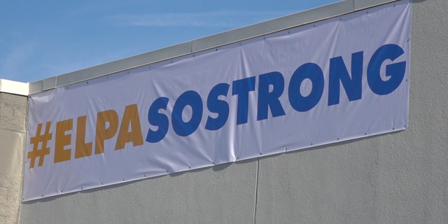 Walmart unveiled an "El Paso Strong" banner before customers were allowed into its store where a gunman killed and injured dozens on Aug. 3. (Fox News/Charles Watson)