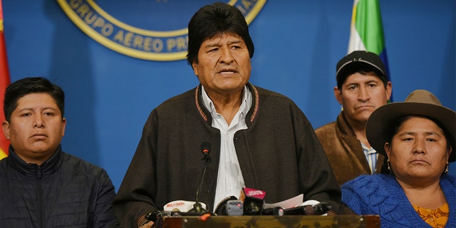 Bolivian President Evo Morales speaking in El Alto on Sunday. The president announced his resignation amid allegations of election fraud. (Enzo De Luca/Agencia Boliviana de Informacion via AP)