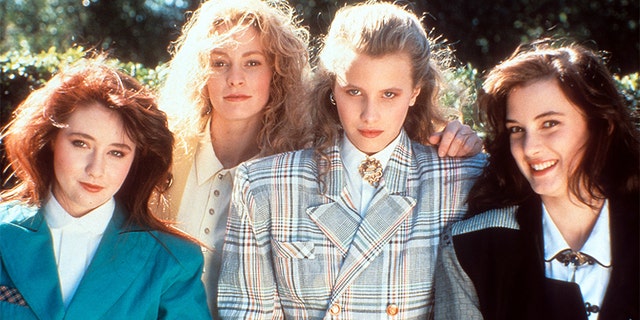 From left to right: Shannen Doherty, Lisanne Falk, Kim Walker and Winona Ryder on the set of the film "Heathers."
