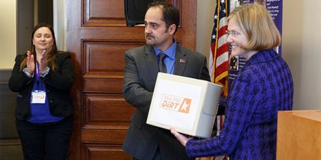 Navy veteran Keith Sherman donating Gold Star families' stories to the Library of Congress. (Shawn Miller/Library of Congress photographer)