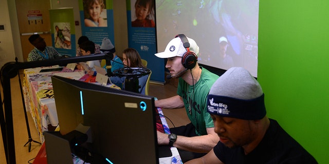 Gordon Hayward plays video games at Boston Children's Hospital for Extra Life November 2, 2019 in Boston, Massachusetts. (Photo by Darren McCollester/Getty Images for Boston Children's Hospital)