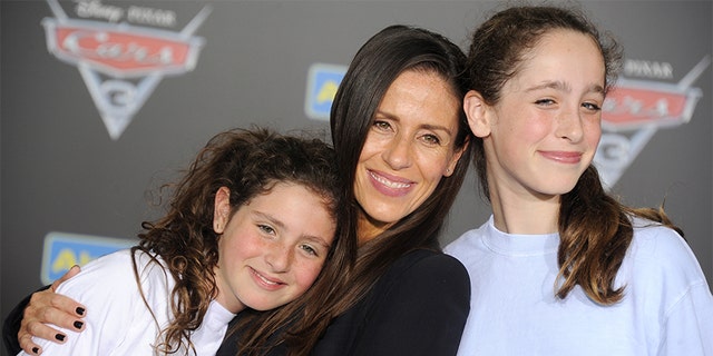 Soleil Moon Frye, daughters Jagger Joseph Blue Goldberg and Poet Sienna Rose Goldberg arrive at the premiere of Disney And Pixar's "Cars 3" at Anaheim Convention Center on June 10, 2017, in Anaheim, California. (Photo by Gregg DeGuire/WireImage)