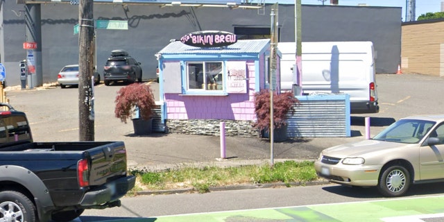 A bikini-barista coffee stand in Portland, Ore., pictured, has abruptly disappeared just days after the owners got into a fight with a pair of cyclists just outside of the shop.