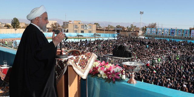 In this photo released by the official website of the office of the Iranian Presidency, President Hassan Rouhani speaks at a public gathering in the city of Rafsanjan in Iran's southwest Kerman province, Monday, Nov. 11, 2019. Rouhani on Monday.