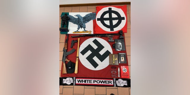 Nazi flags, books and other paraphernalia were among the items seized.  