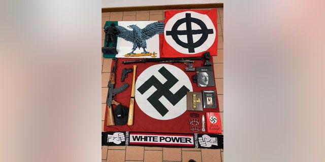 Nazi flags, books and other paraphernalia were among the items seized.
