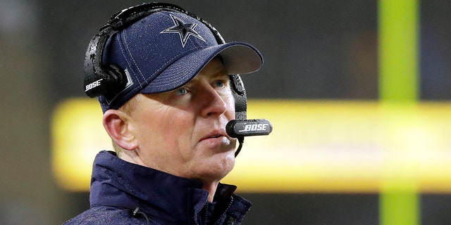 Dallas Cowboys head coach Jason Garrett watches from the sideline in the second half of an NFL football game against the New England Patriots, Sunday, Nov. 24, 2019, in Foxborough, Mass. (AP Photo/Steven Senne)