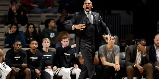 Vanderbilt head coach Jerry Stackhouse watches from the sideline in the second half of an NCAA college basketball game against Texas A&M-Corpus Christi Monday, Nov. 11, 2019, in Nashville, Tenn. Vanderbilt won 71-66. (AP Photo/Mark Humphrey)