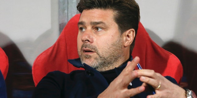 Tottenham's manager Mauricio Pochettino sits on the bench before the Champions League group B soccer match between Red Star and Tottenham, at the Rajko Mitic Stadium in Belgrade, Serbia, Wednesday, Nov. 6, 2019.