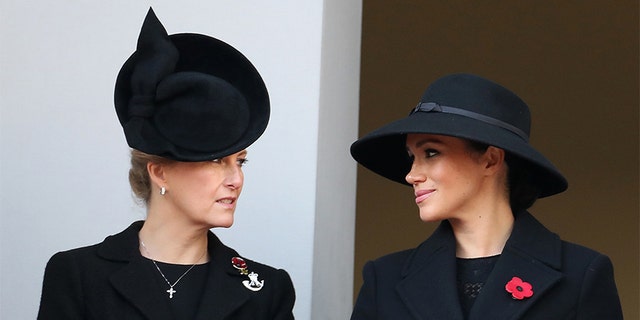 Sophie, Countess of Wessex and Meghan, Duchess of Sussex attends the annual Remembrance Sunday memorial at The Cenotaph on Nov. 10, 2019, in London, England.