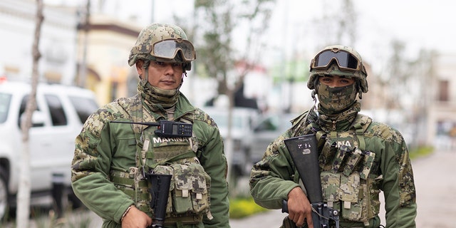 Two Members of the Infanteria de Marina, Mexico's equivalent of the Marine Corps in Matamoros.