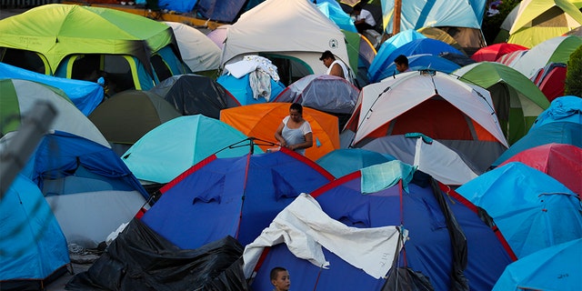 This October 2019 photo shows a migrant camp in Matamoros, Mexico.